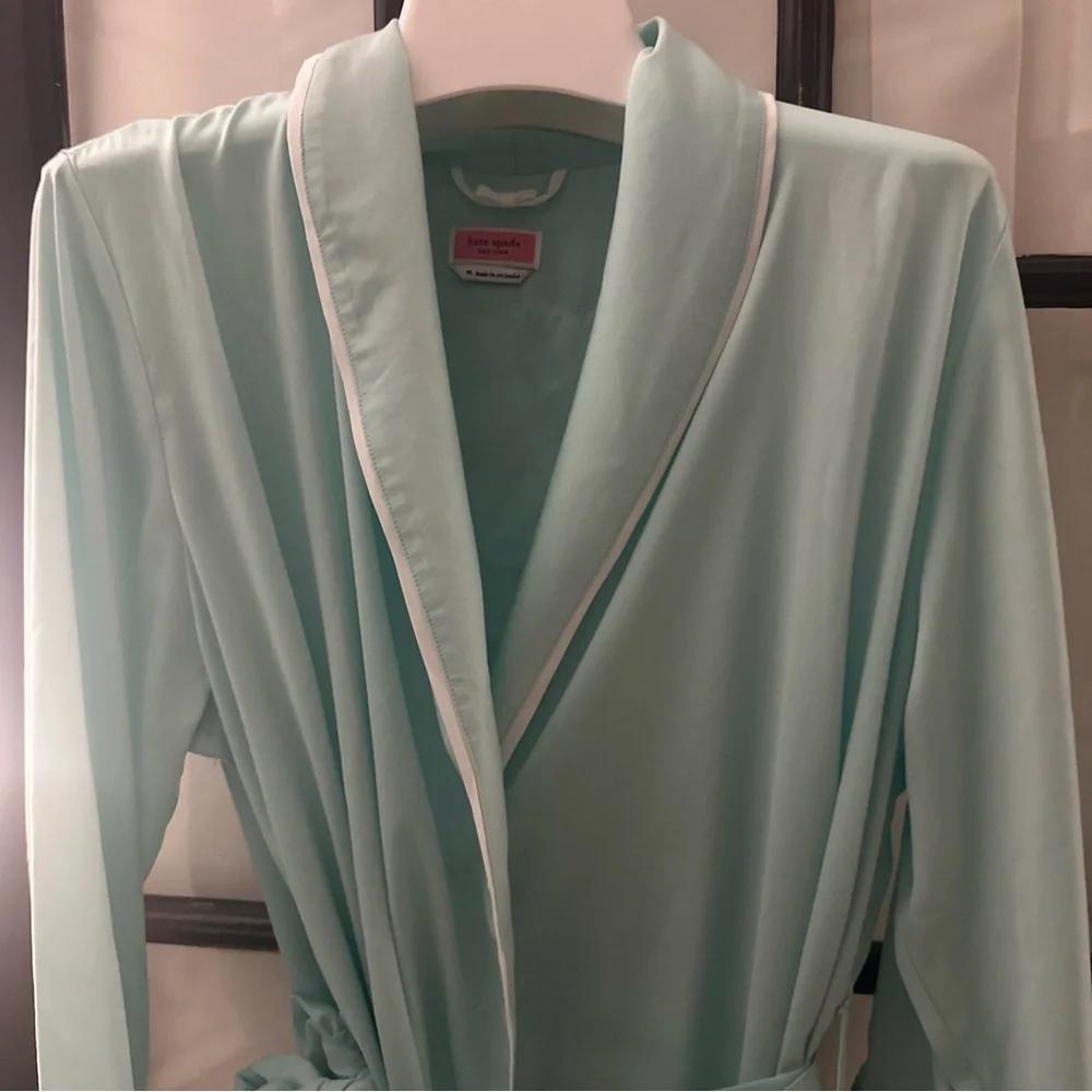 Kate Spade Aqua Robe with Gold Script “Happily Ever After”